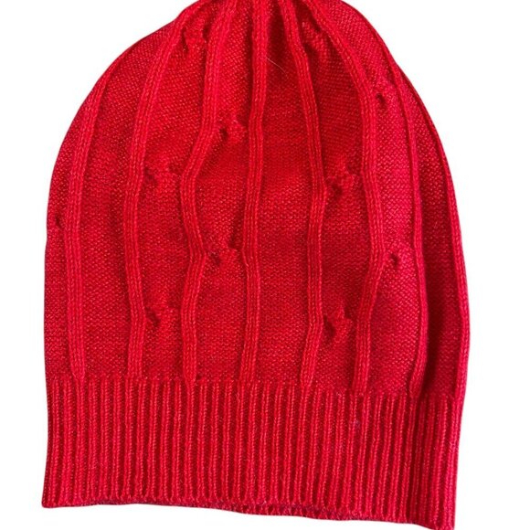 100% Cashmere Red Cable-Knit Beanie Cap, Helping Hand Handlooms #340F - Picture 6 of 8